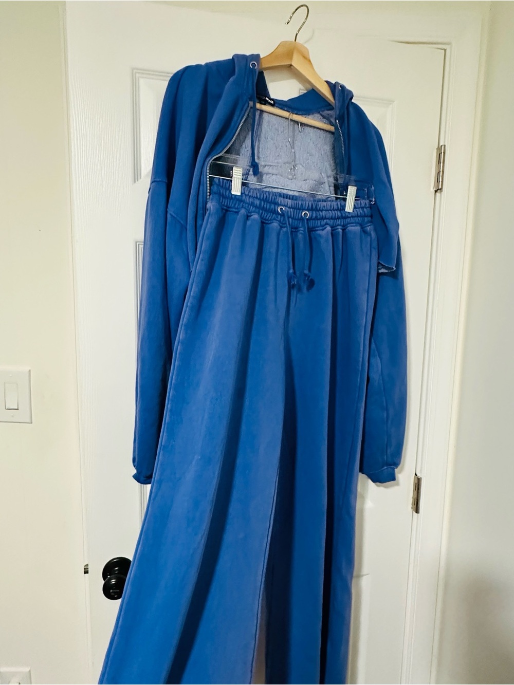 Blue Two-Piece Hoodie and Wide-Leg Sweatpants Set